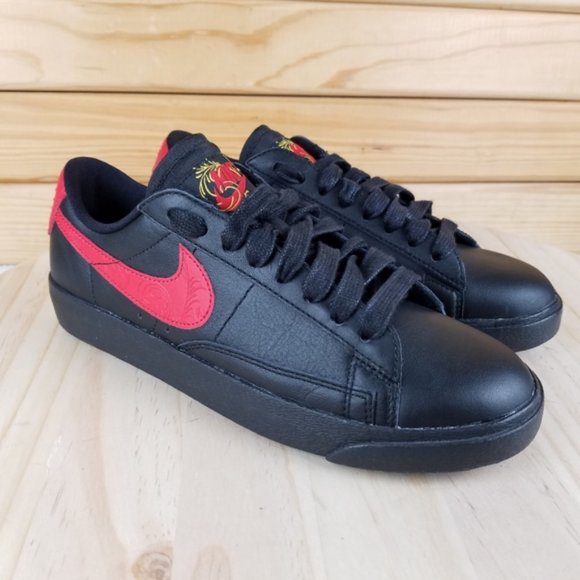 Nike Shoes - Nike Blazer Low Floral Leather Sneaker Lace-up Shoe AJ1689 Black/ University Red